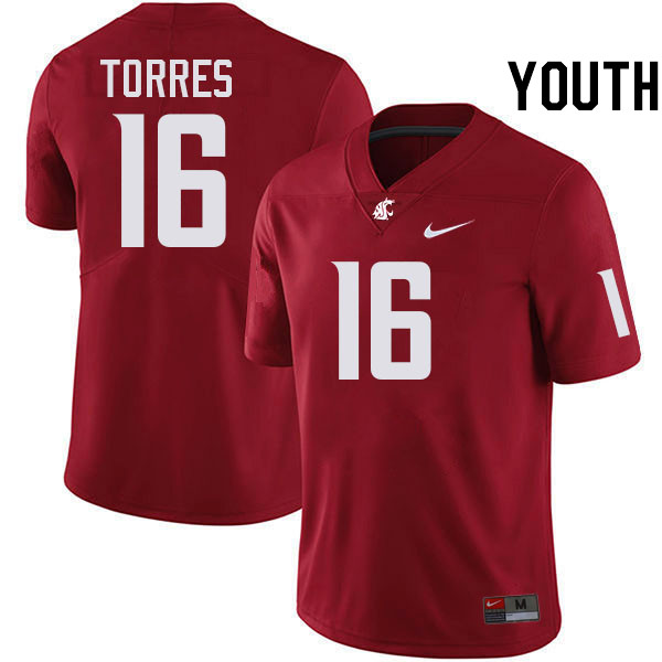 Youth #16 Ethan Torres Washington State Cougars College Football Jerseys Stitched-Crimson